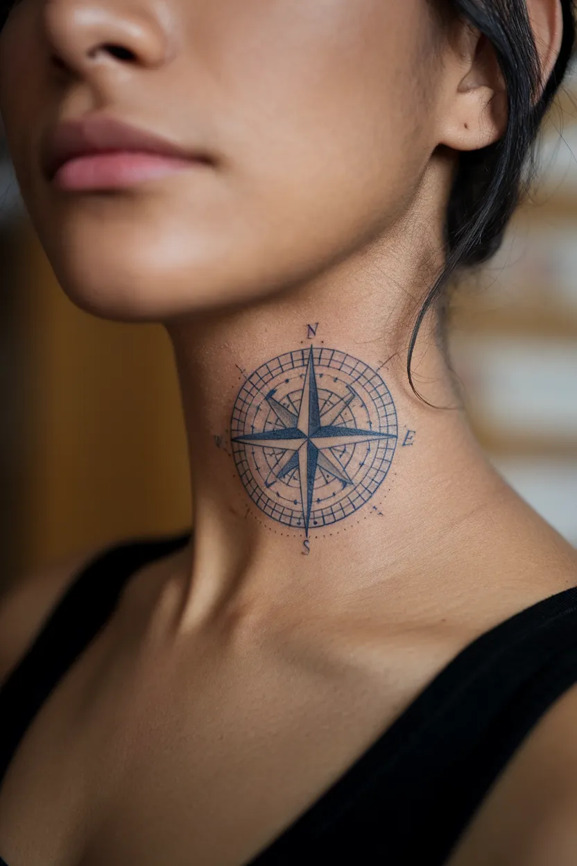 Back of Neck Compass Tattoo