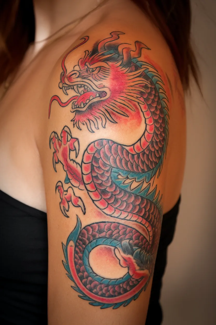 Cool Red Dragon Bicep Tattoo