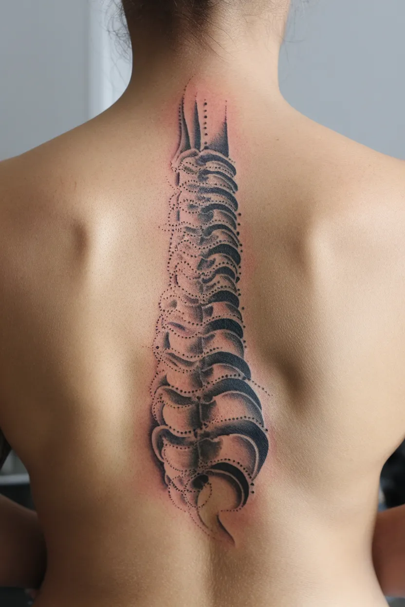 Dotwork Spine Tattoo