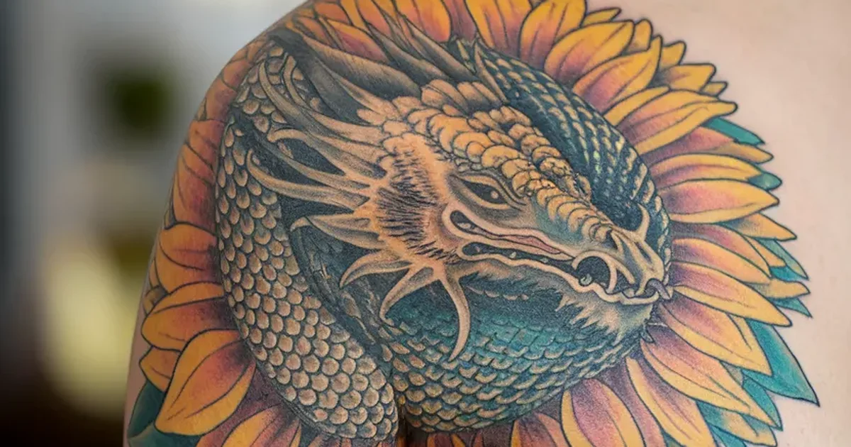 Dragon Tattoo with Flowers