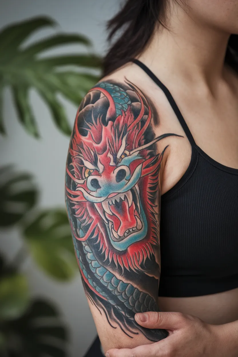 Fierce Japanese-Style Red Dragon Sleeve