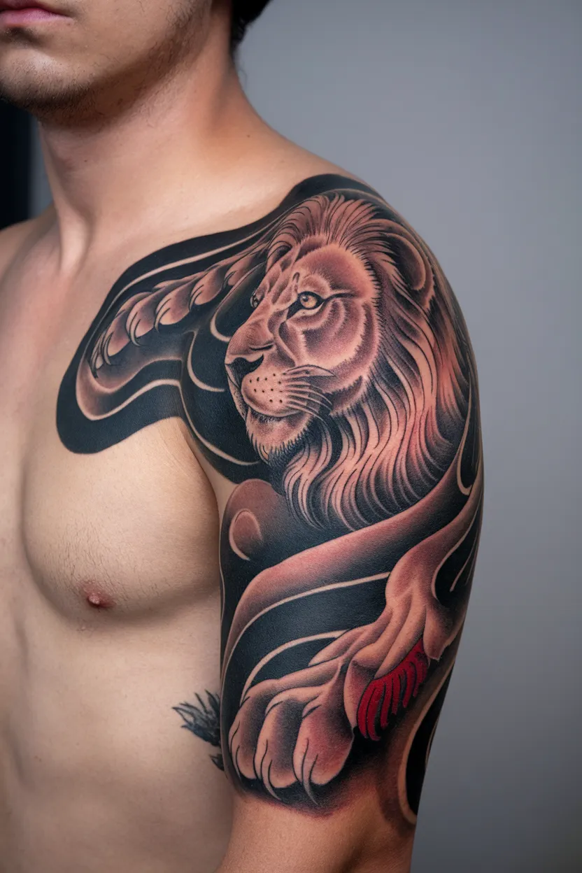 Neo Traditional Lion Tattoo Design