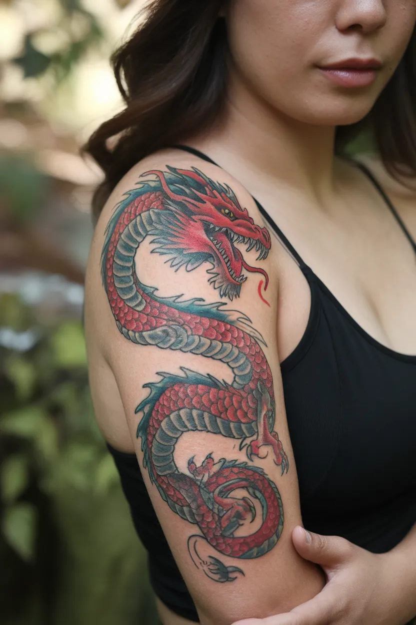Realistic Red Dragon Tattoo