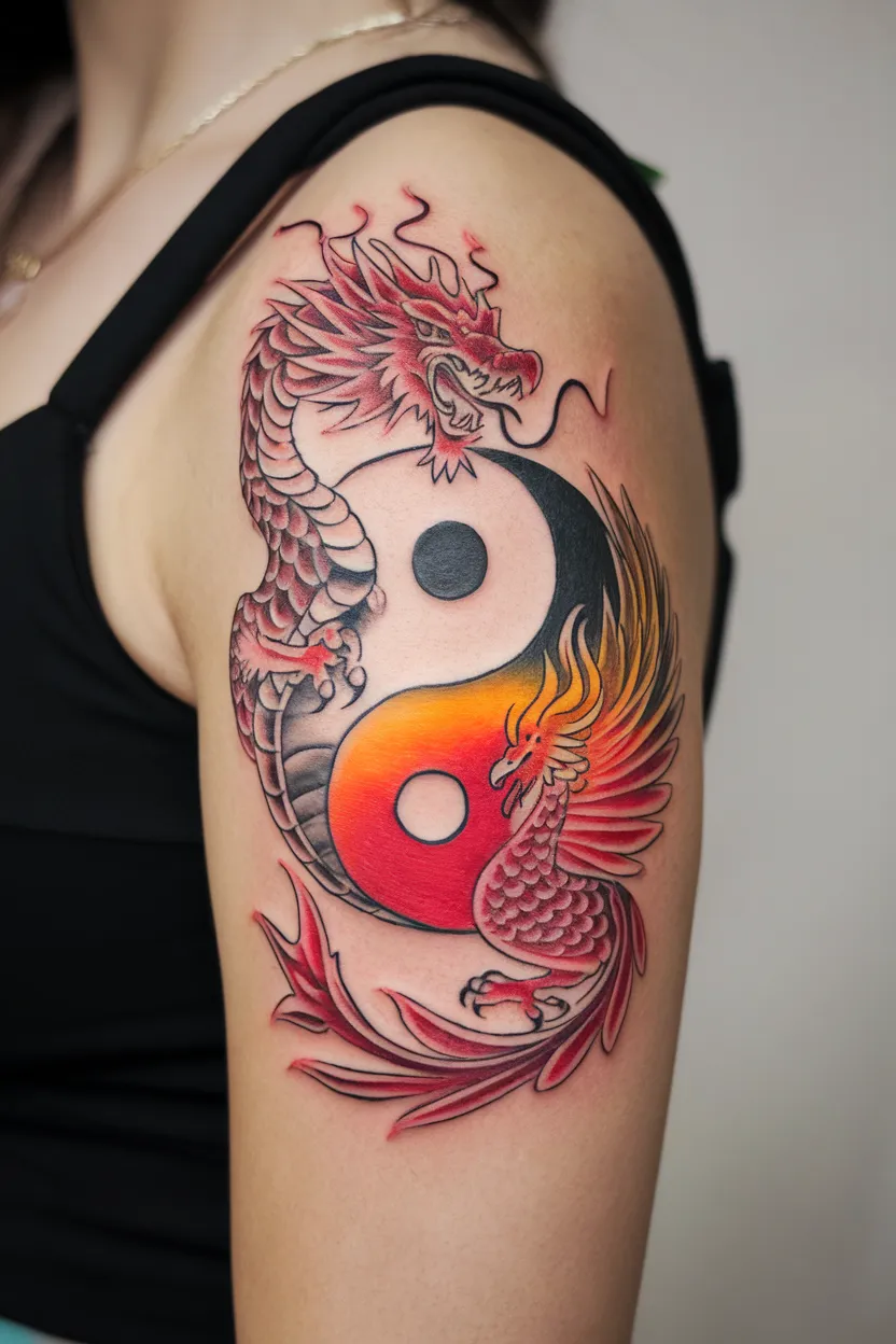 Red Dragon and Phoenix Yin-Yang Design