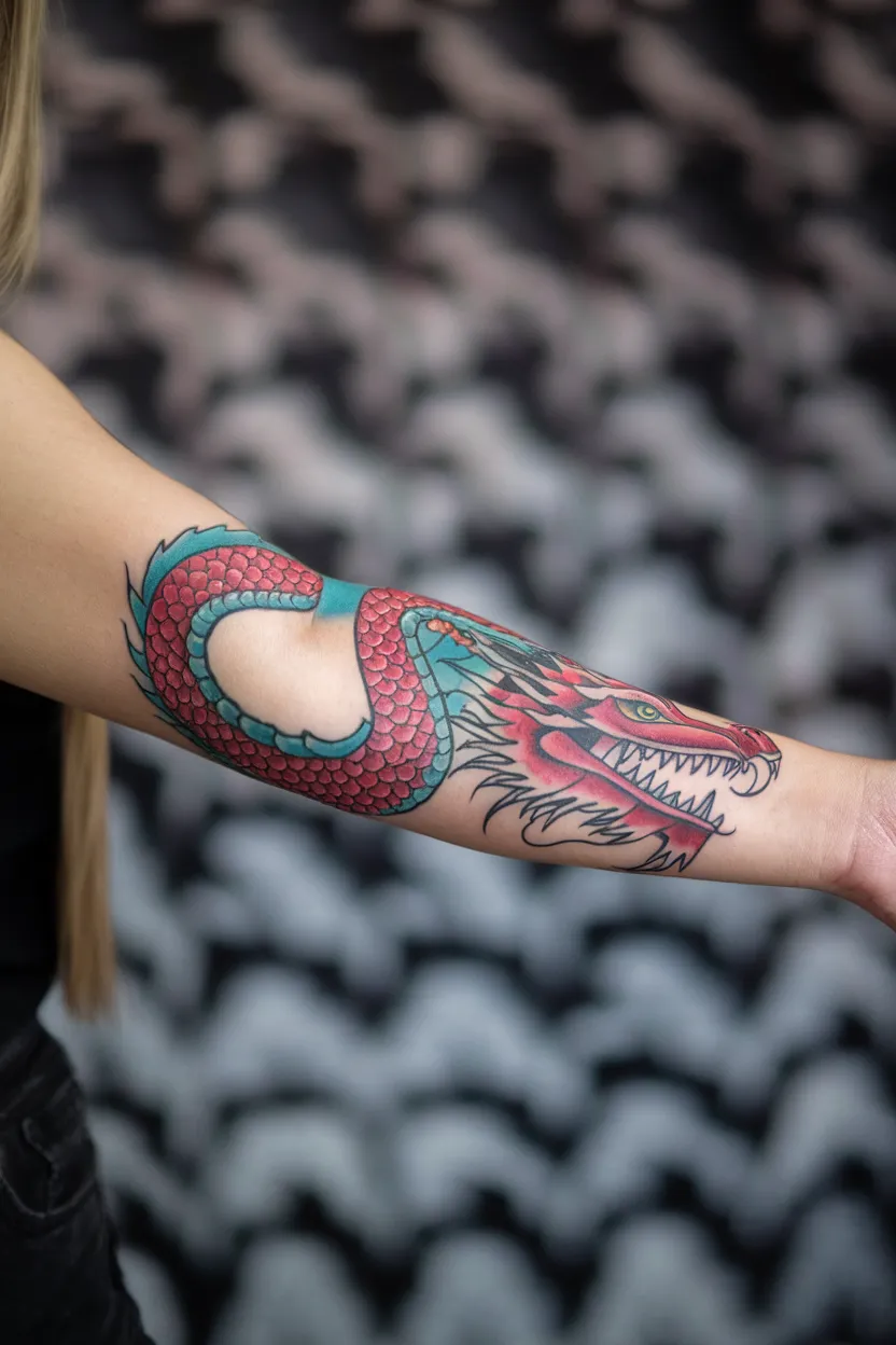 Red Dragon Wrapped Around Forearm