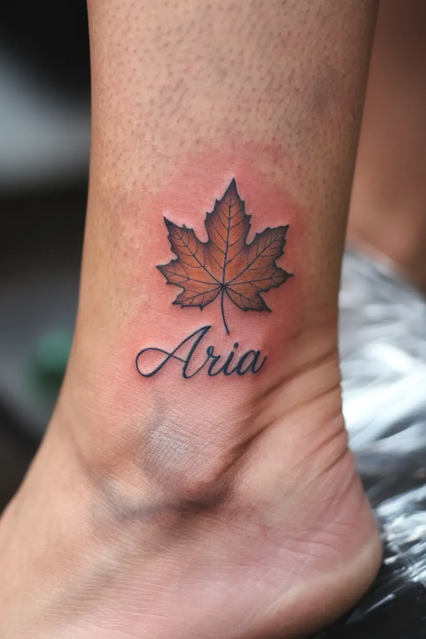 Autumn Leaf Name Tattoo