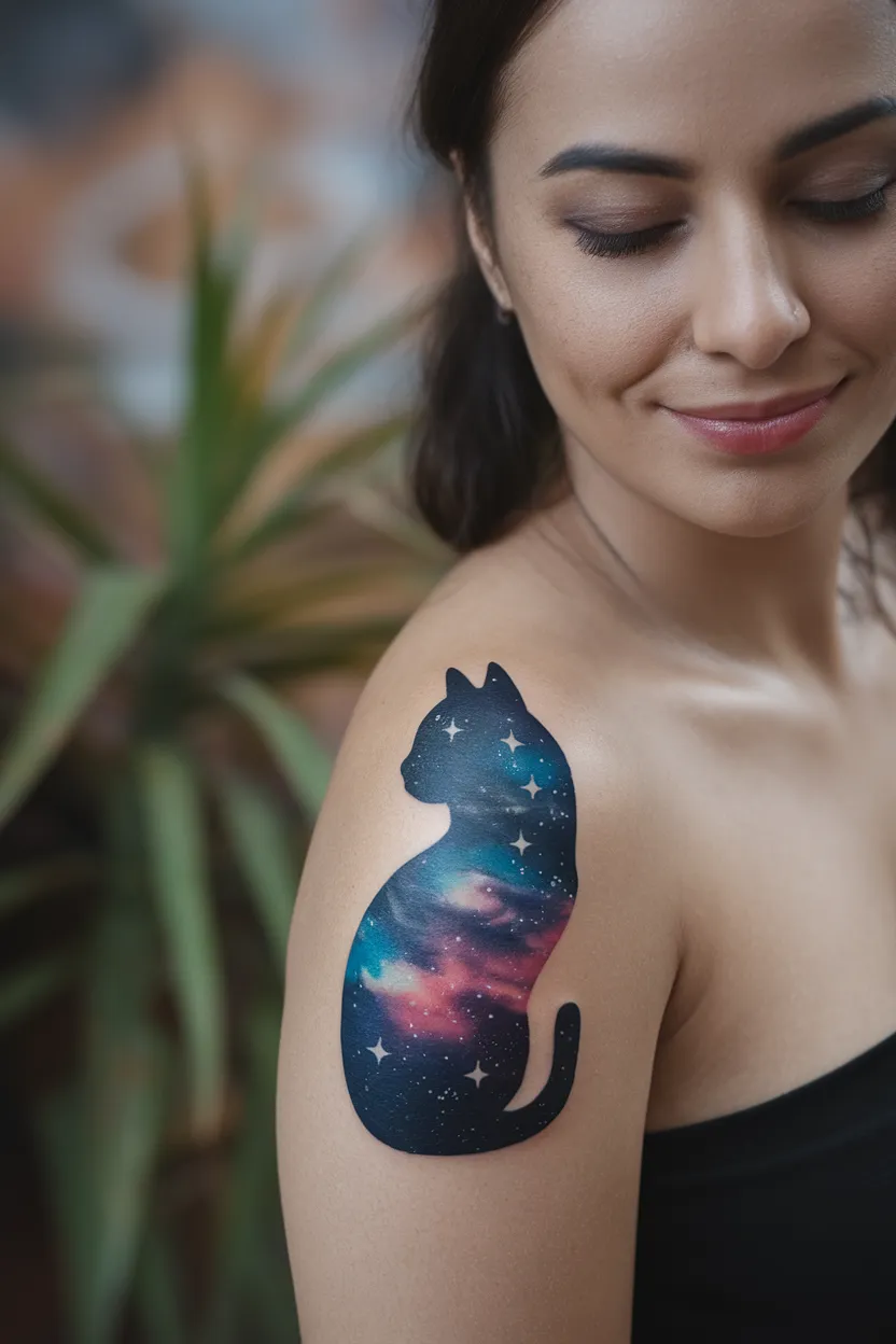 Cat Silhouette With a Starry Night Sky