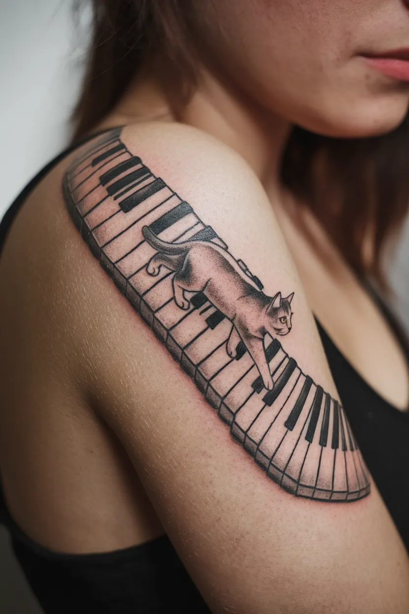 Cat Walking Across Piano Keys