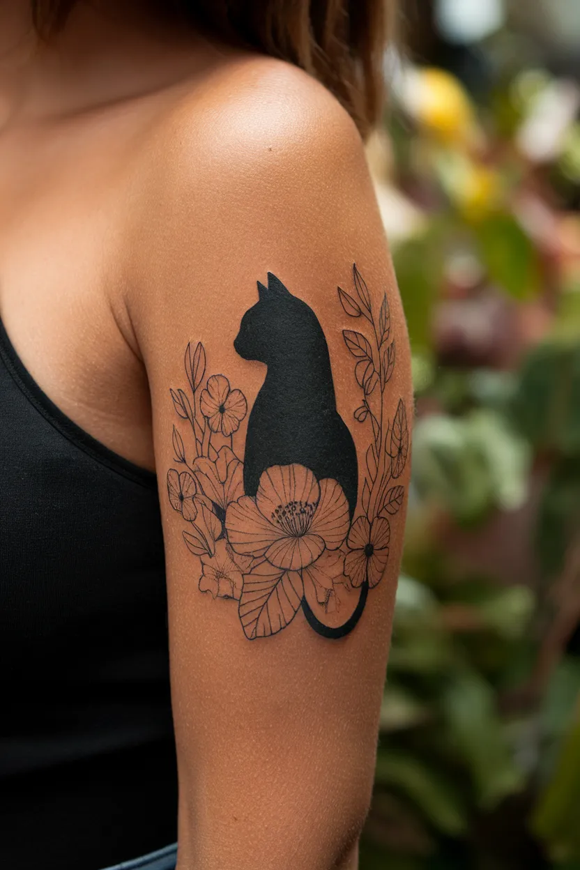 Floral Cat Silhouette
