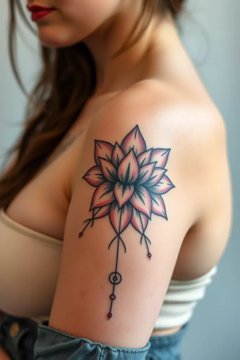Multi-Style Lotus Flower A close-up photo of a woman showing her multi-style lotus flower arm tattoo design.