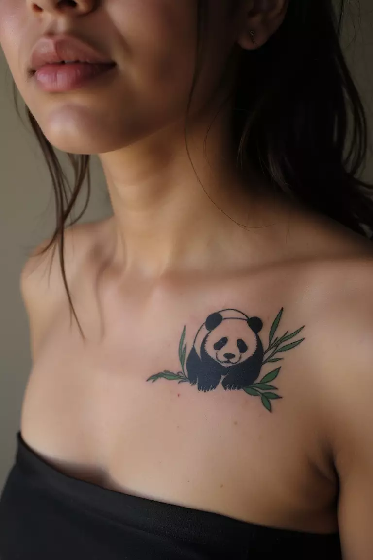 Precious Rolling Minimalist Panda Tattoos A close up shot of woman with precious rolling minimalist panda tattoos.