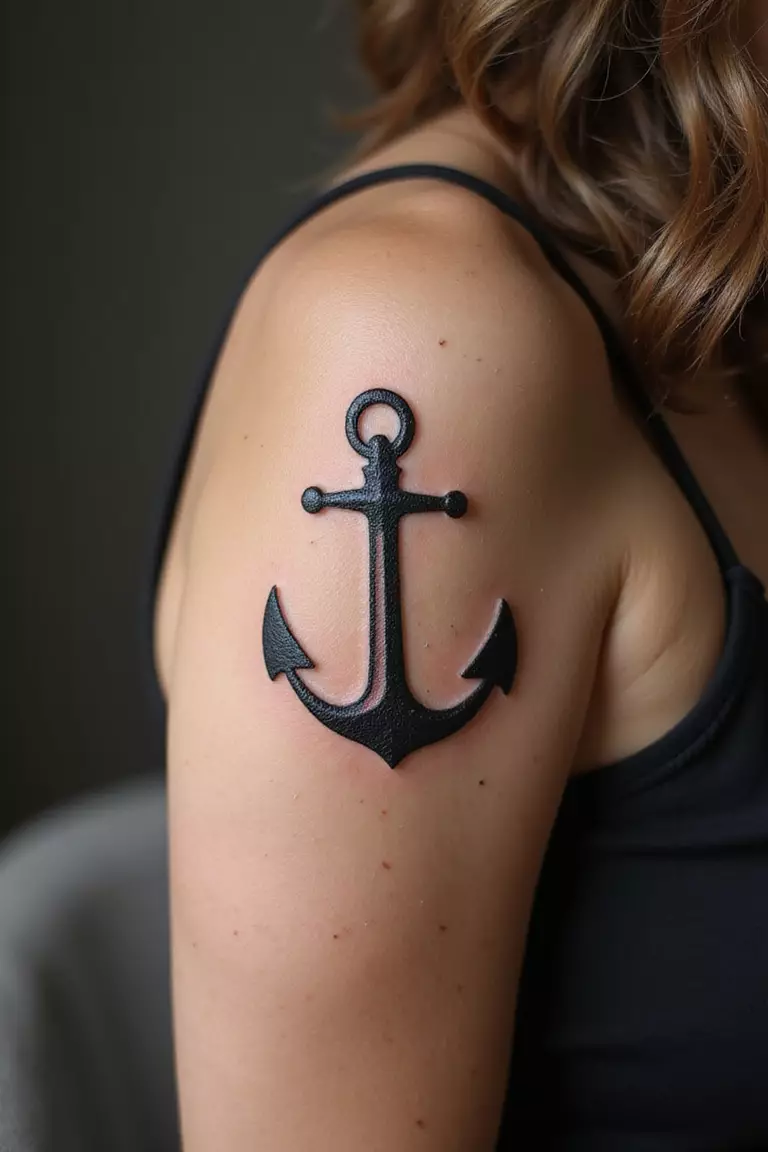 Anchor A close-up shot of a woman showing her black ink anchor tattoo design on her arm