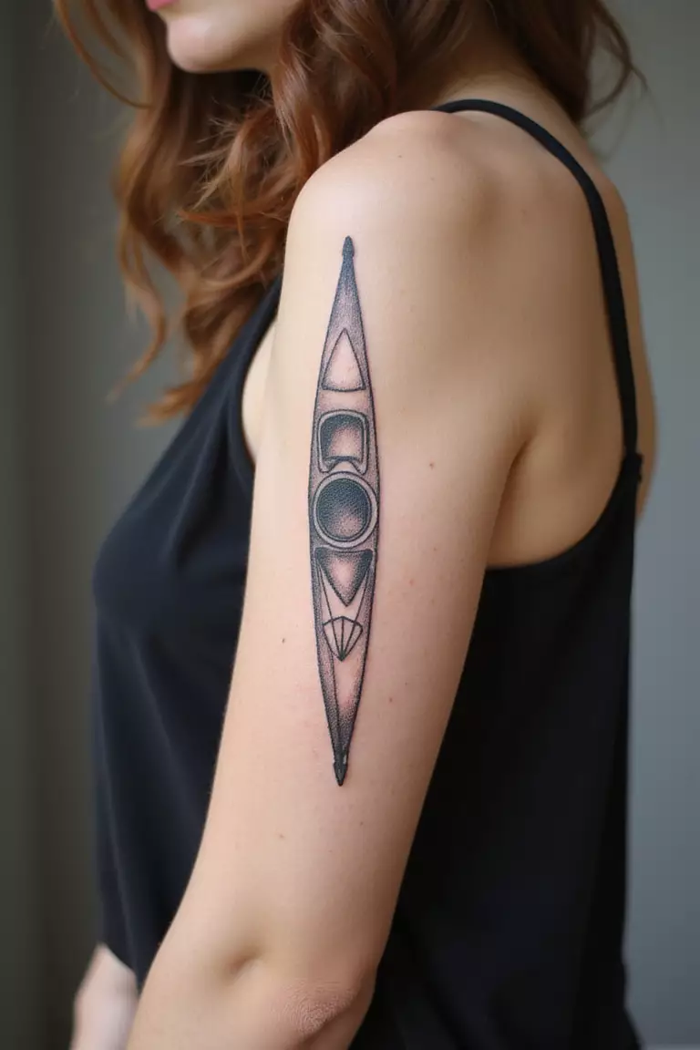 Kayak Or Canoe A close-up shot of a woman showing her black ink kayak or canoe tattoo design on her arm