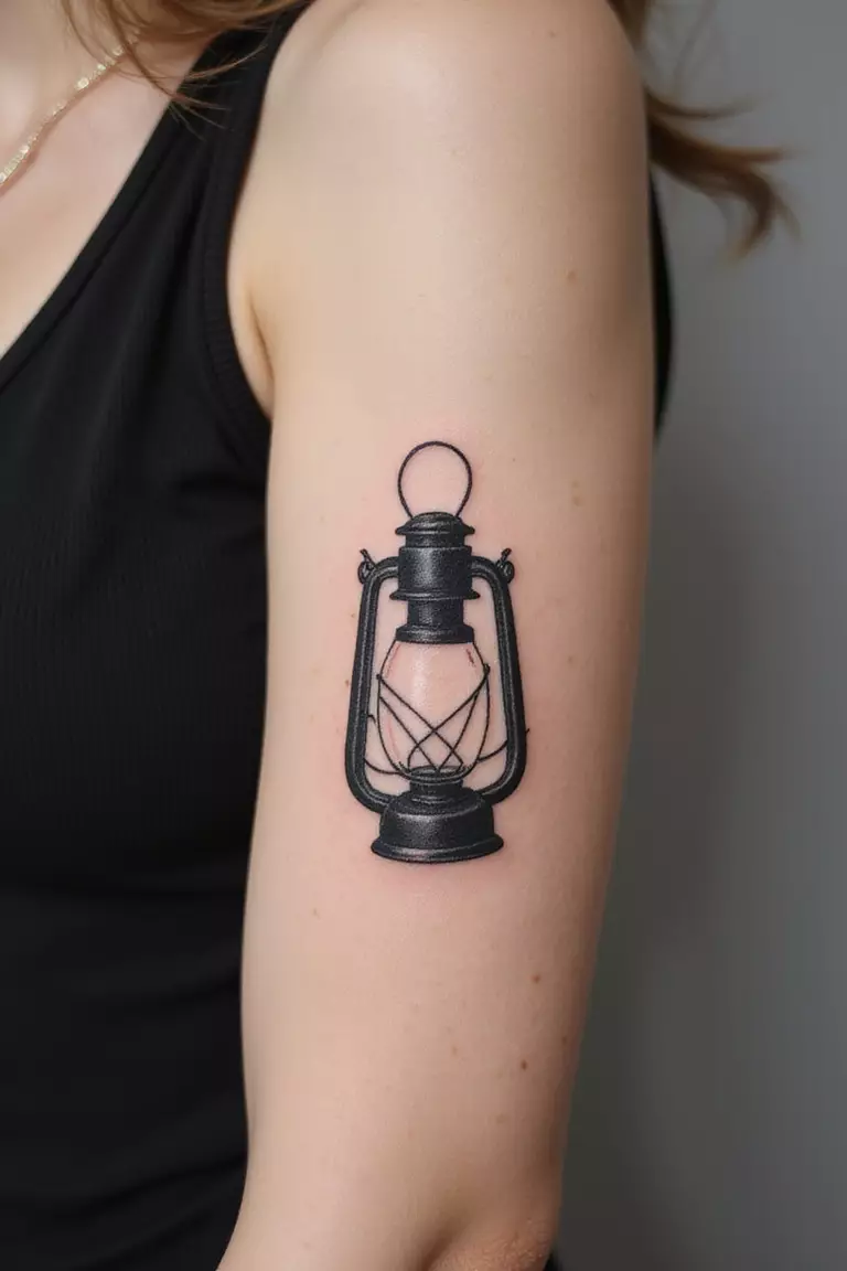 Minimalist Lantern A close up shot of woman's arm with a black ink minimalist lantern tattoo