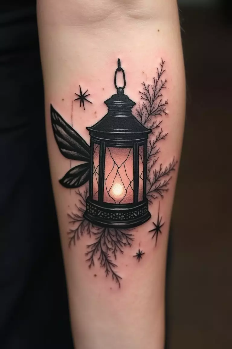Fairy Lantern A close up shot of woman's arm with a black ink fairy lantern tattoo